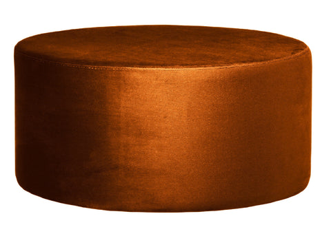 Andes - Burnt Orange Round 80cm Cocktail Ottoman, Upholstered Coffee Table