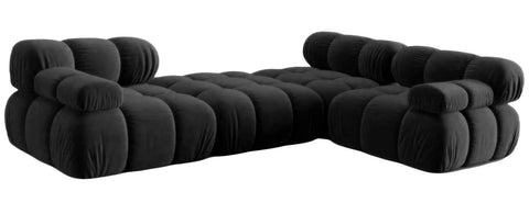 Tiffany - Black Velvet 5-Seater Modular Corner Sofa, Bubble Sectional