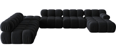 Tiffany - Black Velvet 7-Seater Modular U-Shape Sofa, Bubble Sectional