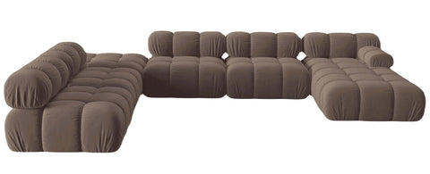 Tiffany - Brown Velvet 7-Seater Modular U-Shape Sofa, Bubble Sectional